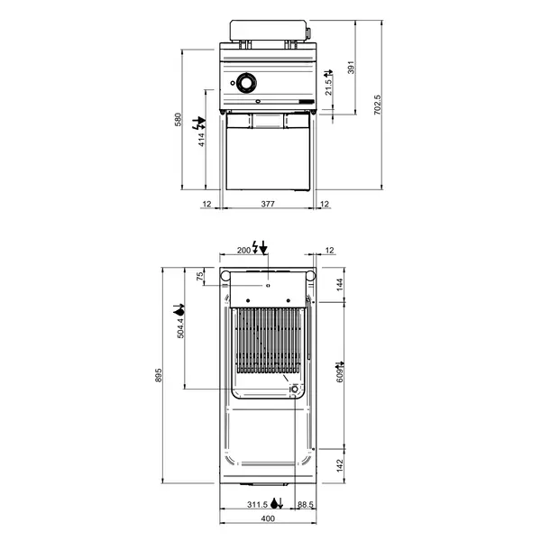 Friteuse | DOMINA PRO 900 | Elektrisch | 18L | 100°C/180°C | 16kW (400V) | Aftapkraan | 400x900x580(h)mm