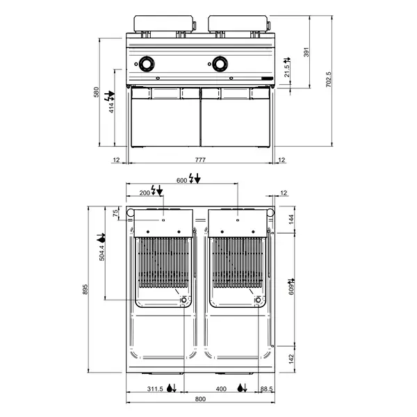 Friteuse | DOMINA PRO 900 | Elektrisch | 18+18L | 100°C/180°C | 32kW (400V) | Aftapkranen | 800x900x580(h)mm