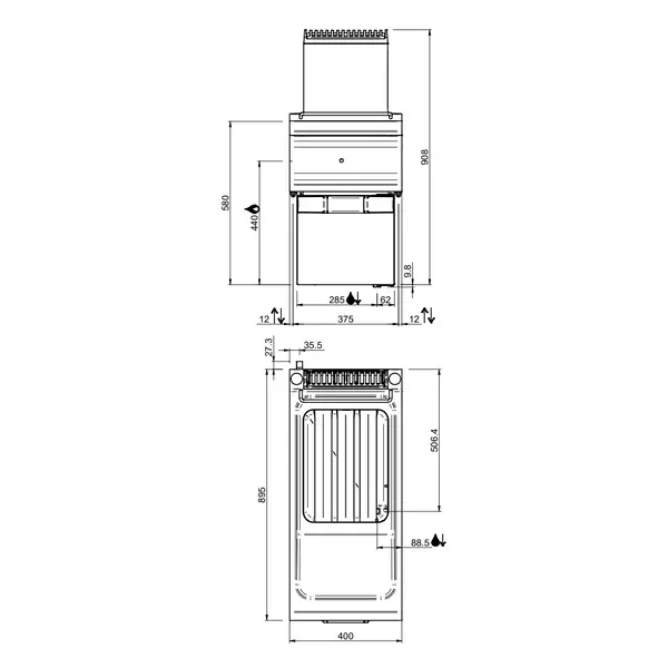 Friteuse | DOMINA PRO 900 | Gas | 18L | 90°C/190°C | 18kW | Aftapkraan | Piëzo Ontsteking | 400x900x580/908(h)mm