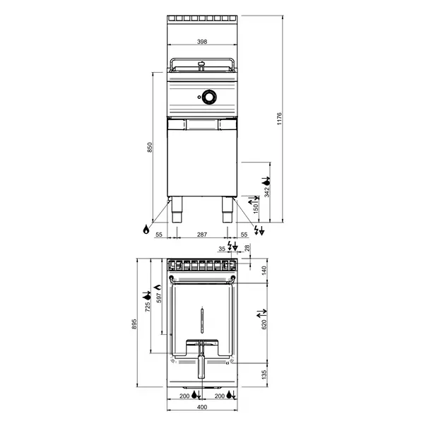 Friteuse | DOMINA PRO 900 | Gas | 20.5L | 90°C/190°C | 20.5kW | Aftapkraan | Elektrische Ontsteking (230V) | 400x900x850/1180(h)mm