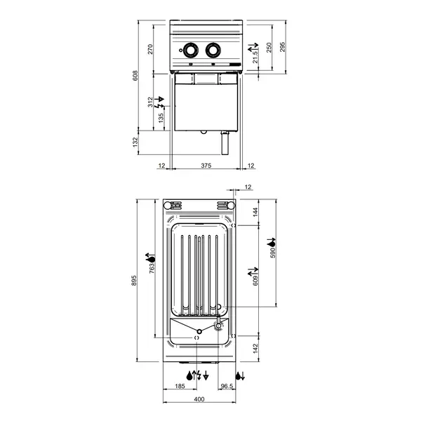 Pastakoker | DOMINA PRO 900 | Elektrisch | 40L | 9kW (400V) | Vulkraan + Aftapkraan | 400x900x580(h)mm