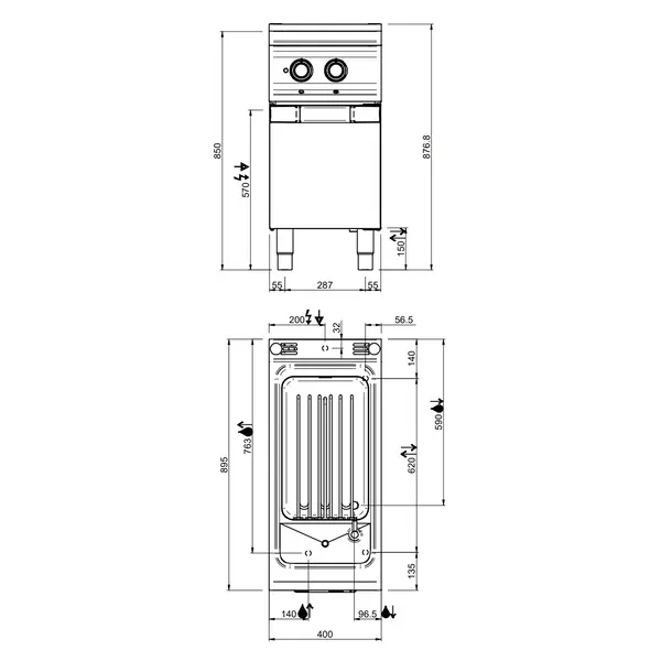 Pastakoker | DOMINA PRO 900 | Elektrisch | 40L | 9kW (400V) | Vulkraan + Aftapkraan | 400x900x850(h)mm