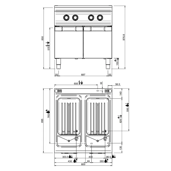 Pastakoker | DOMINA PRO 900 | Elektrisch | 2x 40L | 18kW (400V) | Vulkranen + Aftapkranen | 800x900x850(h)mm