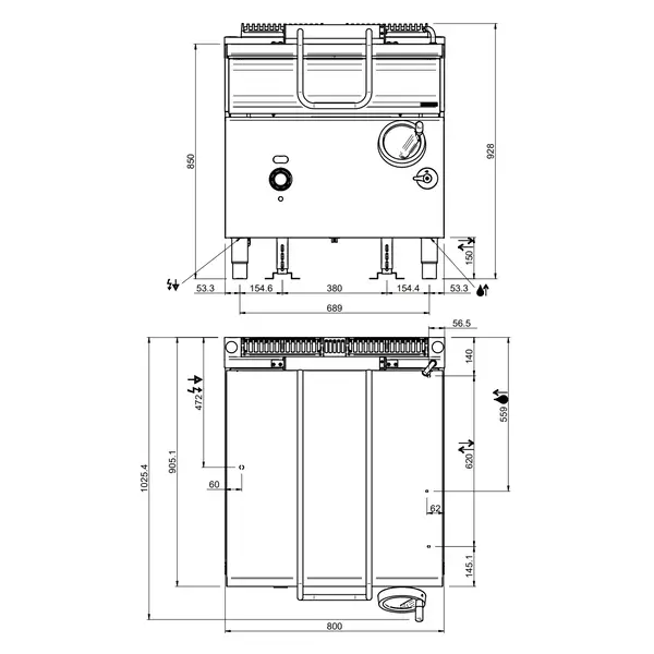 Kantelbare Braadpan | DOMINA PRO 900 | Elektrisch | 80L | 50°C/300°C | 12kW (400V) | Vulkraan | 800x900x850(h)mm