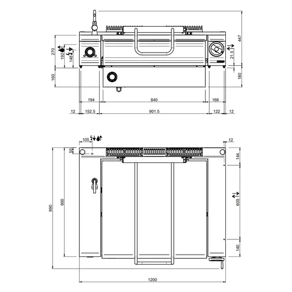 Kantelbare Braadpan | DOMINA PRO 900 | Elektrisch | 80L | 50°C/300°C | 12kW (400V) | Vulkraan | 1200x900x250(h)mm