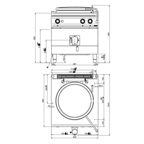 Kookketel | DOMINA PRO 900 | Gas | 150L | Directe Verhitting | 21kW | Piëzo Ontsteking | Vulkraan (Warm/Koud) + Aftapkraan | 800x900x850(h)mm