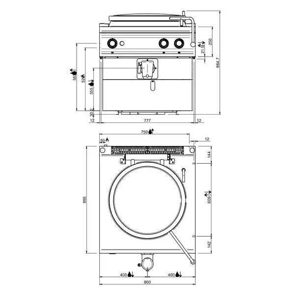 Kookketel | DOMINA PRO 900 | Gas | 100L | Directe Verhitting | 21kW | Piëzo Ontsteking | Vulkraan (Warm/Koud) + Aftapkraan | 800x900x580(h)mm