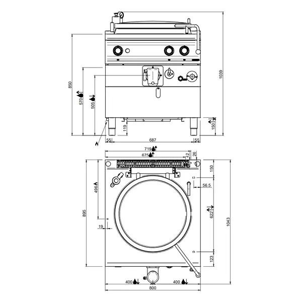 Kookketel | DOMINA PRO 900 | Gas | 100L | Indirecte Verhitting | 21kW | Piëzo Ontsteking | Vulkraan (Warm/Koud) + Aftapkraan | 800x900x850(h)mm