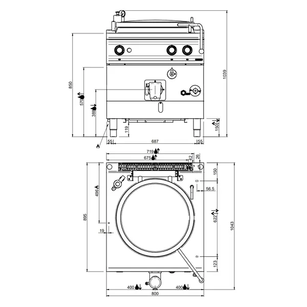 Kookketel | DOMINA PRO 900 | Gas | 150L | Indirecte Verhitting | 21kW | Piëzo Ontsteking | Vulkraan (Warm/Koud) + Aftapkraan | 800x900x850(h)mm