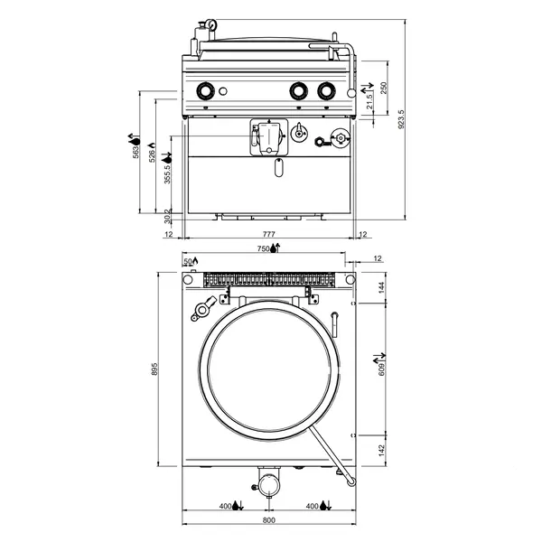 Kookketel | DOMINA PRO 900 | Gas | 100L | Indirecte Verhitting | 21kW | Piëzo Ontsteking | Vulkraan (Warm/Koud) + Aftapkraan | 800x900x700(h)mm
