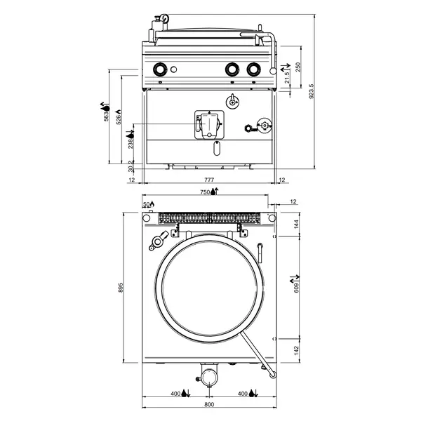 Kookketel | DOMINA PRO 900 | Gas | 150L | Indirecte Verhitting | 21kW | Piëzo Ontsteking | Vulkraan (Warm/Koud) + Aftapkraan | 800x900x700(h)mm
