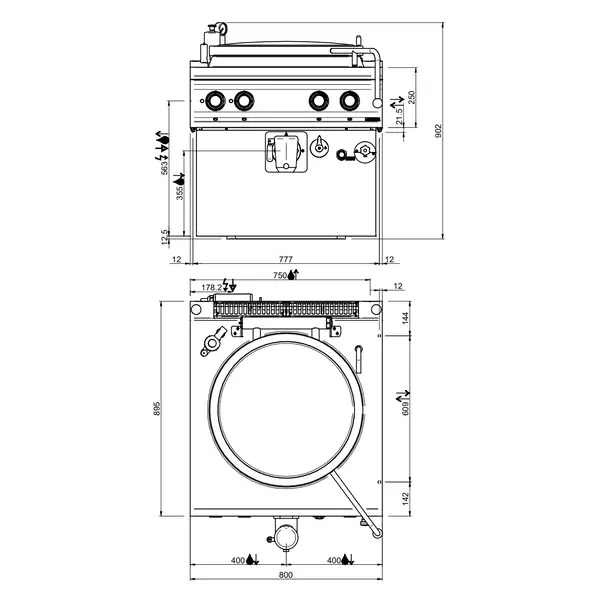 Kookketel | DOMINA PRO 900 | Elektrisch | 100L | Indirecte Verhitting | 14.4kW (400V) | Vulkraan (Warm/Koud) + Aftapkraan | 800x900x580(h)mm