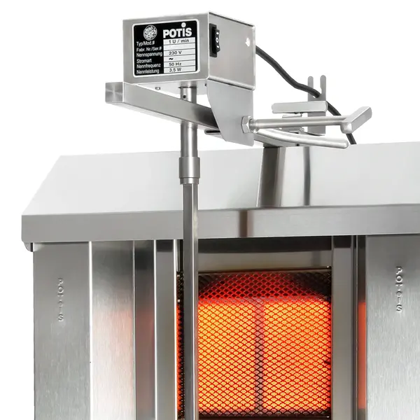 Dönergrill | STANDARD | Gas | 4 Branders | 14kW (4x 3.5kW) | Max. 70kg | Rotatiemotor Boven | 550x740x1120(h)mm