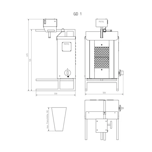 Dönergrill | STANDARD | Gas | 1 Brander | 2.8kW | Max. 7kg | Rotatiemotor Boven | Incl. Zijpanelen | 320x420x605(h)mm