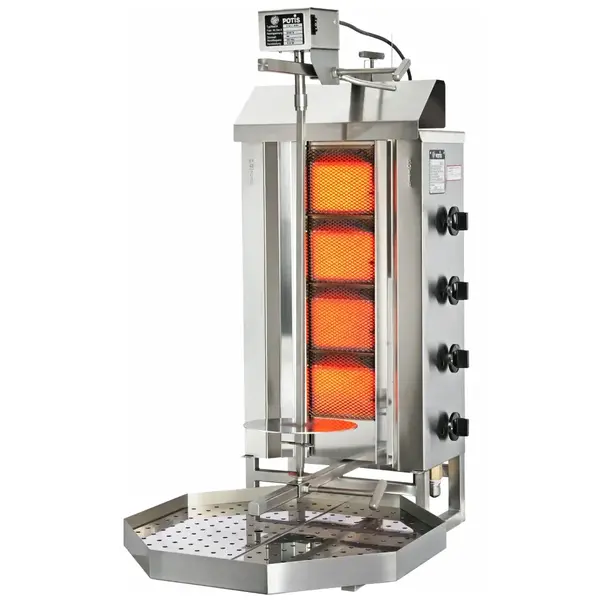 Dönergrill | STANDARD | Gas | 4 Branders | 7kW (4x 1.75kW) | Max. 30kg | Rotatiemotor Boven | 500x650x920(h)mm