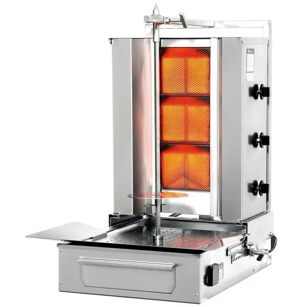 Dönergrill | SERIE F | Gas | 3 Branders | 8.4kW (3x 2.8kW) | Max. 40kg | Rotatiemotor Onder | 620x760x840(h)mm