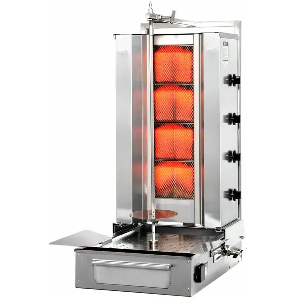 Dönergrill | SERIE F | Gas | 4 Branders | 14kW (4x 3.5kW) | Max. 70kg | Rotatiemotor Onder | 620x760x1040(h)mm