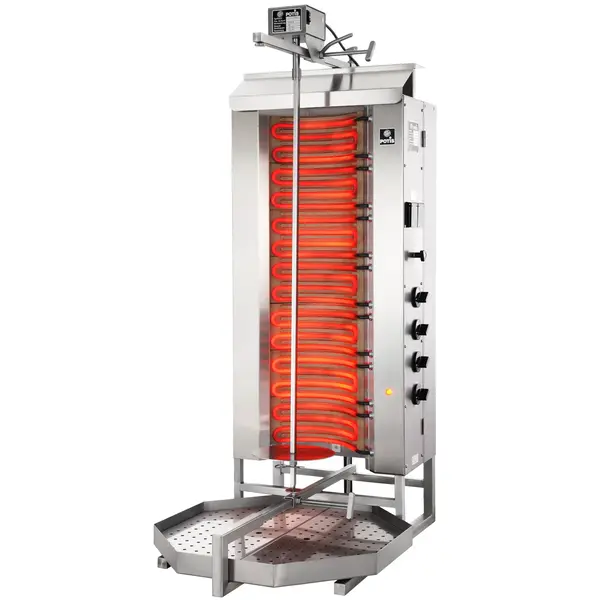 Dönergrill | STANDARD | Elektrisch | 7 Elementen (Keramisch) | 10.5kW (400V) | Max. 80kg | Rotatiemotor Boven | 550x710x1290(h)mm