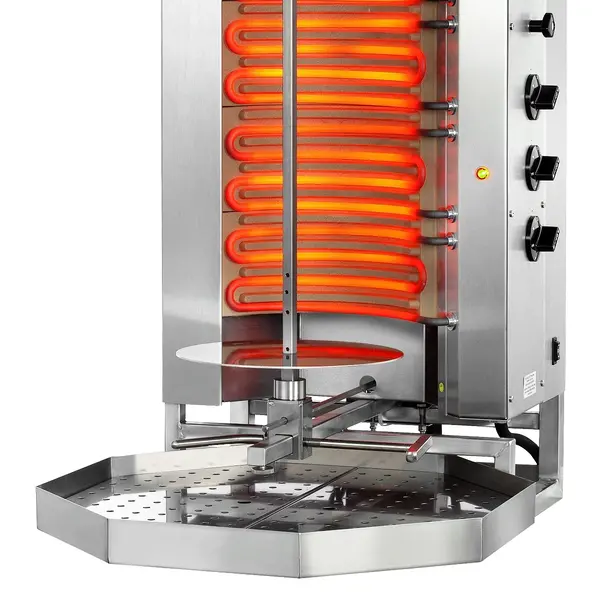 Dönergrill | SERIE MU | Elektrisch | 6 Elementen (Keramisch) | 7.8kW (400V) | Max. 50kg | Rotatiemotor Onder | 500x715x1030(h)mm