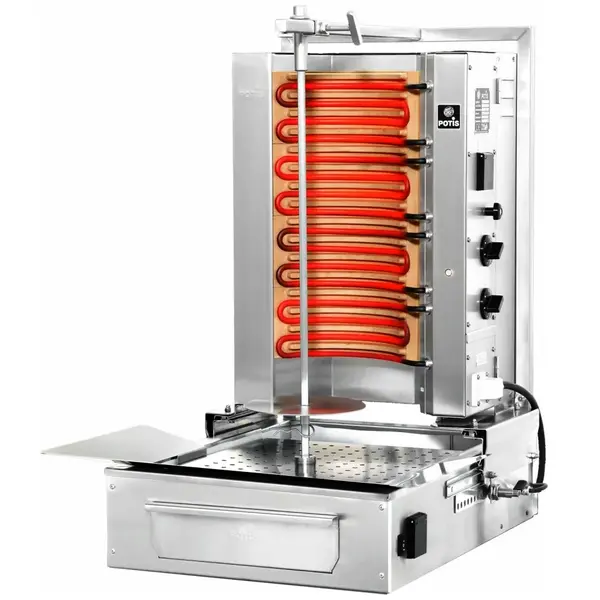 Dönergrill | SERIE F | Elektrisch | 4 Elementen (Keramisch) | 5.2kW (400V) | Max. 30kg | Rotatiemotor Onder | 620x760x840(h)mm