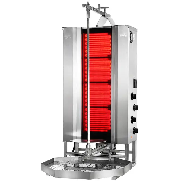 Dönergrill | SERIE MU | Elektrisch | 4 Elementen (Glaskeramisch) | 7.6kW (400V) | Max. 70kg | Rotatiemotor Onder (Achter) | 550x820x995(h)mm