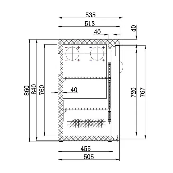 Barkoelkast | STANDARD LINE | 537L | Zwart | 0°C/+10°C | Geforceerd | 1 Draaideur + 4 Laden | 2002x513x860(h)mm