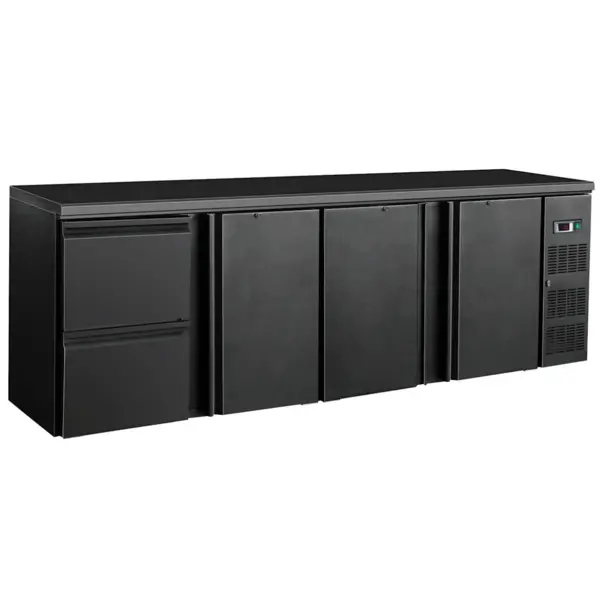 Barkoelkast | STANDARD LINE | 698L | Zwart | 0°C/+10°C | Geforceerd | 3 Draaideuren + 2 Laden | 2542x513x860(h)mm