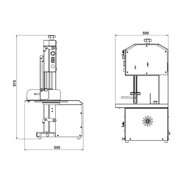 Beenderzaag | RVS | Werkoppervlak 700x650 | Werkhoogte 350 | 1.1kW (230V) | 670x620x1150(h)mm