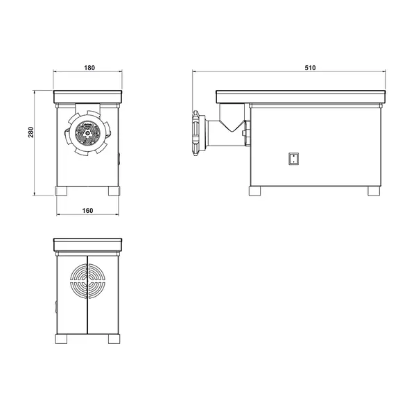 Vlees-/Gehaktmolen | Mes N°12 (Ø120mm) | 75kg/u | Vaste Kop | 0.37kW (230V) | 180x520x270(h)mm