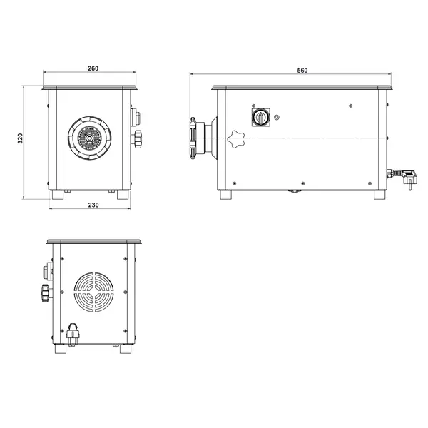 Vlees-/Gehaktmolen | Mes N°12 (Ø120mm) | 90kg/u | Verwijderbare Kop | 0.55kW (230V) | 310x650x400(h)mm