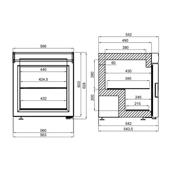 Mini-IJsvrieskast | 90L (5x 5L) | Zwart | -18°C/-22°C | Statisch | 542x566x628(h)mm