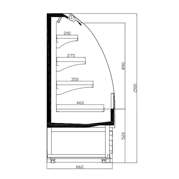 Wandkoeling | Zwart | +2°C/+8°C | Geforceerd | 4 Schappen | 1.29kW | Intern Nachtgordijn | 1300x660x1500(h)mm