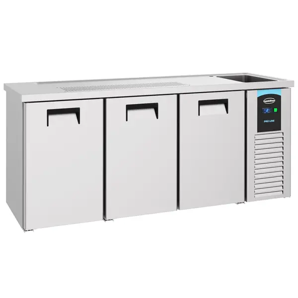 Vatenkoeler | PRO LINE | RVS | 3 Deuren | -2°C/+8°C | Geforceerd | Spoelbak (Rechts) | 2100x700x950(h)mm