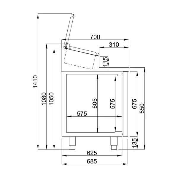 Saladette | PRO LINE | 474L | 3 Deuren (1/1 GN) | Boven 10x 1/3 GN (Deksel) | -2°C/+8°C | Geforceerd | 1865x700x1090(h)mm