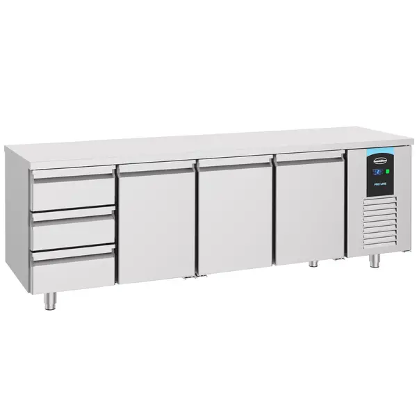 Koelwerkbank | ENERGY LINE | Energiezuinig | 632L | 3 Deuren + 3 Laden (1/1 GN) | -2°C/+8°C | Geforceerd | 2330x700x850(h)mm