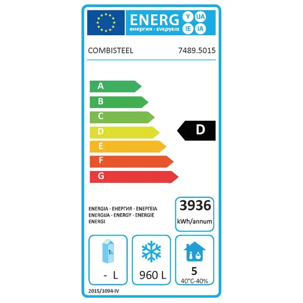 Vrieskast | ENERGY LINE | 1400L (2/1 GN) | RVS | -10°C/-22°C | Geforceerd | 1400x810x2050(h)mm