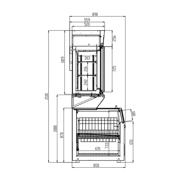 Wandvriezer | Wit | -18°C | Geforceerd | 3 Schappen | 1.38kW | Schuifdeksels + Glasdeuren | 1454x890x2000(h)mm