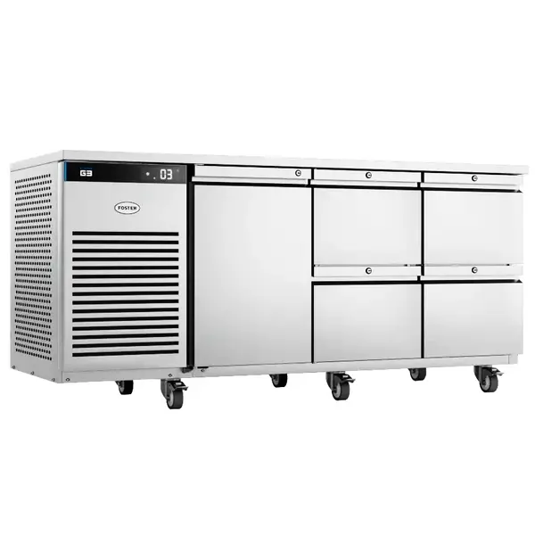 Koelwerkbank | EcoPro | Energiezuinig | 435L | 1 Deur + 4 Laden (1/1 GN) | +1°C/+4°C | Geforceerd | Touchscreen | Wielen (Geremd) | 1815x700x865(h)mm