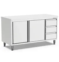 Qusinox Werkbank | 600 LINE | RVS | Schuifdeuren + Laden (Rechts) | Diepte 600 | Hoogte 900 | Breedte 1400-2000 