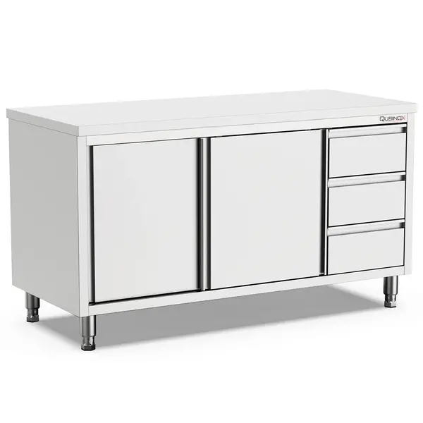 Werkbank | 600 LINE | RVS | Schuifdeuren + Laden (Rechts) | Diepte 600 | Hoogte 900 | Breedte 1400-2000
