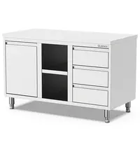 Qusinox Werkbank | 600 LINE | RVS | Kanteldeur + Open Vak + Laden (Rechts) | 1400x600x900(h)mm 