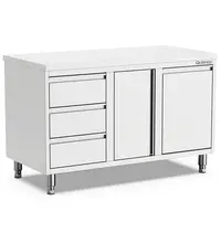 Qusinox Werkbank | 600 LINE | RVS | Kanteldeur + Draaideur + Laden (Links) | 1400x600x900(h)mm 