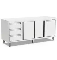 Qusinox Werkbank | 600 LINE | RVS | Kanteldeur + Schuifdeuren + Laden (Links) | 2000x600x900(h)mm 