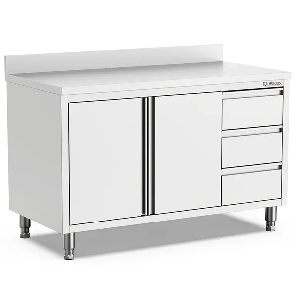 Werkbank | 600 LINE | RVS | Draaideuren + Laden (Rechts) | Achteropstand | 1000x600x900(h)mm