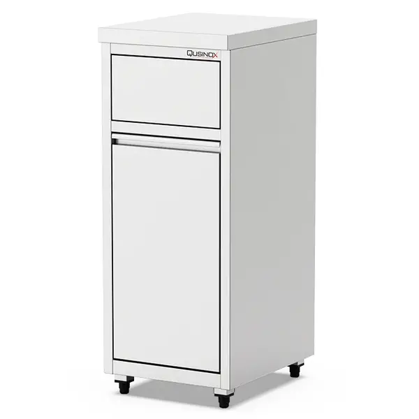 Afvalbak | RVS (Geborsteld) | Duwdeksel + Kanteldeur | 400x500x1000(h)mm