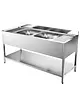 Qusinox Spoeltafel | 700 LINE | RVS | 2 Spoelbakken (Midden) + Afdruipvlakken | Bodemschap | Achteropstand | Demontabel | 1800x700x900/1000(h)mm 