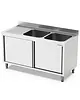 Qusinox Spoeltafel | 700 LINE | RVS | 2 Spoelbakken (Rechts) + Afdruipvlak | Schuifdeuren | Achteropstand | 2000x700x900/1000(h)mm 