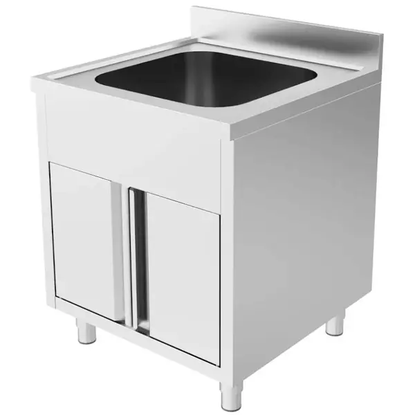Spoeltafel RVS met opstaande rand en klapdeuren | 1 kuip | 800x700x850(h)mm