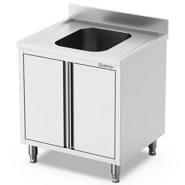 Spoeltafel | 700 LINE | RVS | 1 Spoelbak | Draaideuren | Achteropstand | 600x700x900/1000(h)mm