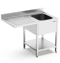 Qusinox Spoeltafel | 700 LINE | RVS | 1 Spoelbak (Rechts) + Afdruipvlak | Bodemschap + Voorlader | Achteropstand | Demontabel | 1200x700x900/1000(h)mm 